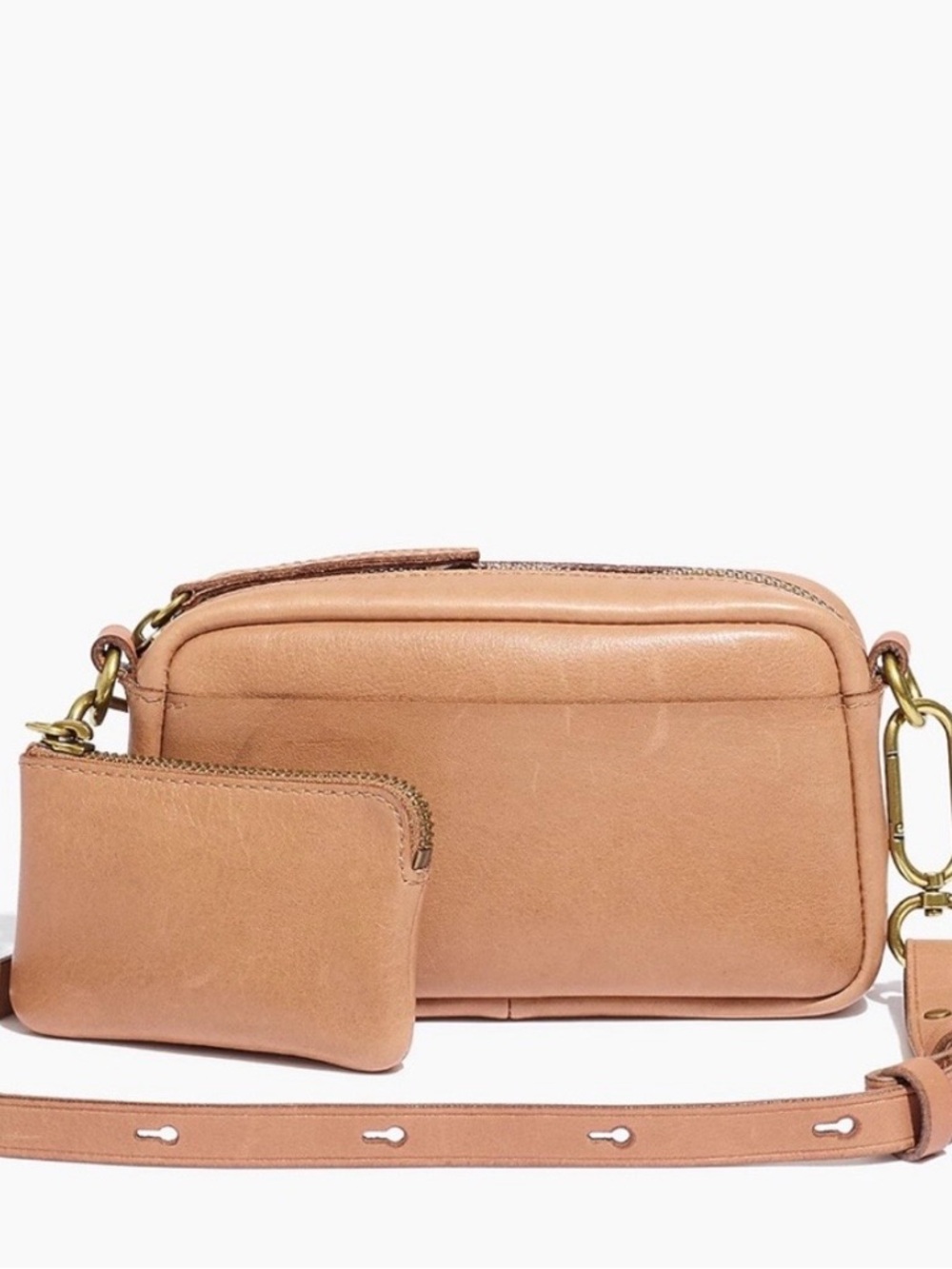 Madewell the leather carabiner mini crossbody bag in tan/ beige